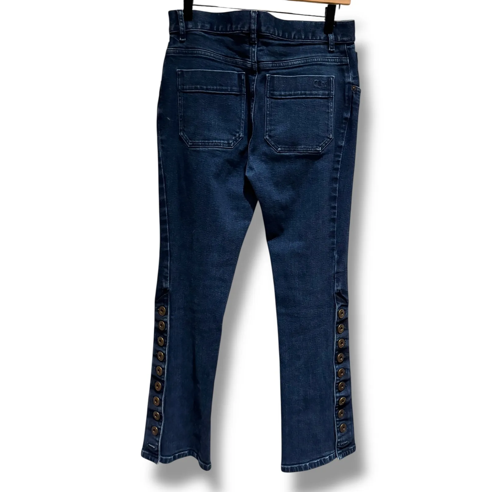 Chloe Rare Dark Wash Designer Bootcut Jeans 38 (US 8) Button Side Denim Y2K Luxe - Image 3