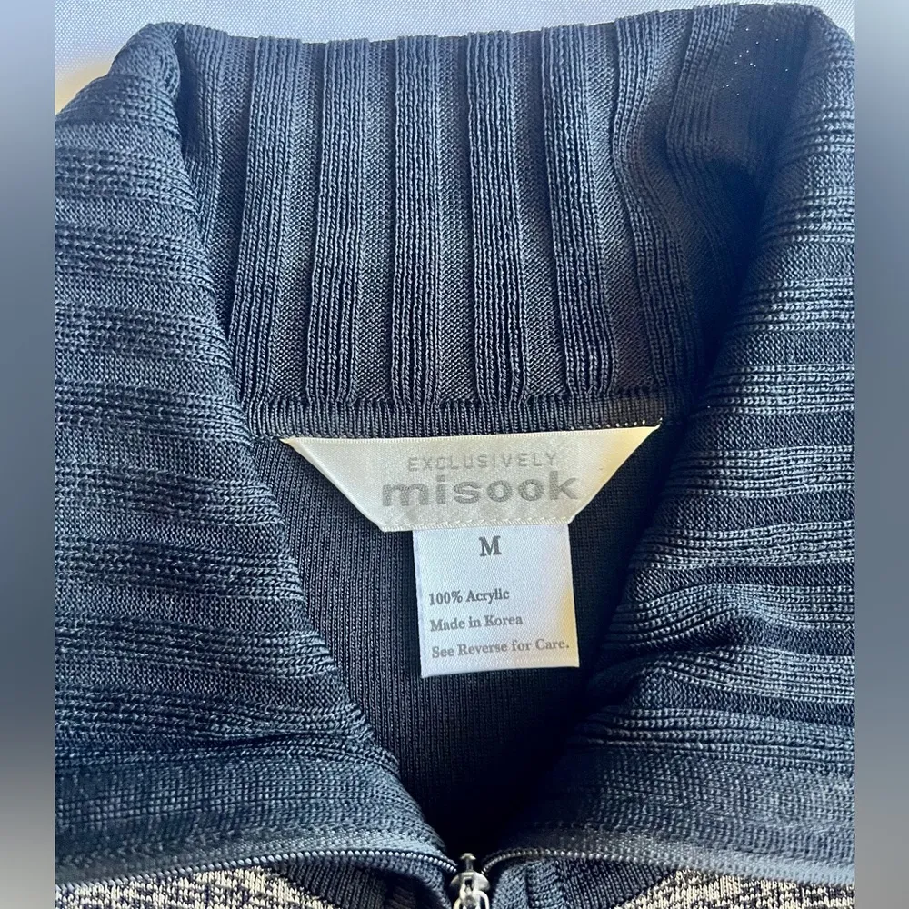 Sweater Womens M Black Red Striped Zip Up Long Sleeve Knit Cardigan - Image 3