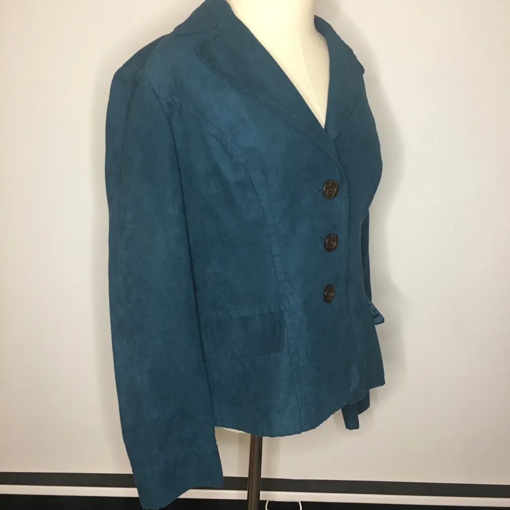 STUDIO I Teal Blue Faux Suede Blazer Jacket 10 - Image 4