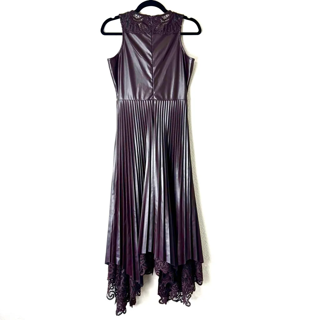 Boston Proper Dark Brown Faux Leather Pleated Midi Dress Size 4 - Image 3