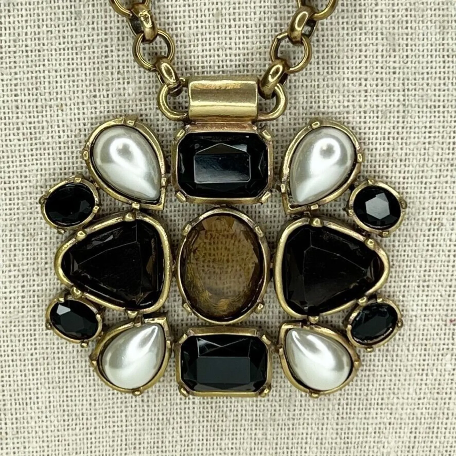 Chico's Gold Tone Rhinestone Faux Pearl Statement Pendant Necklace ✨ - Image 2