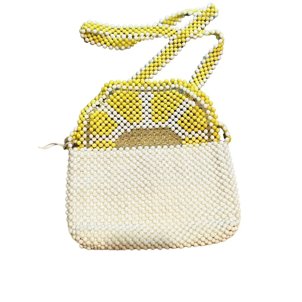BOUFFANTS and BROKEN HEARTS Kendra Bag Dandy Lemon Beaded Crossbody Purse White - Image 4