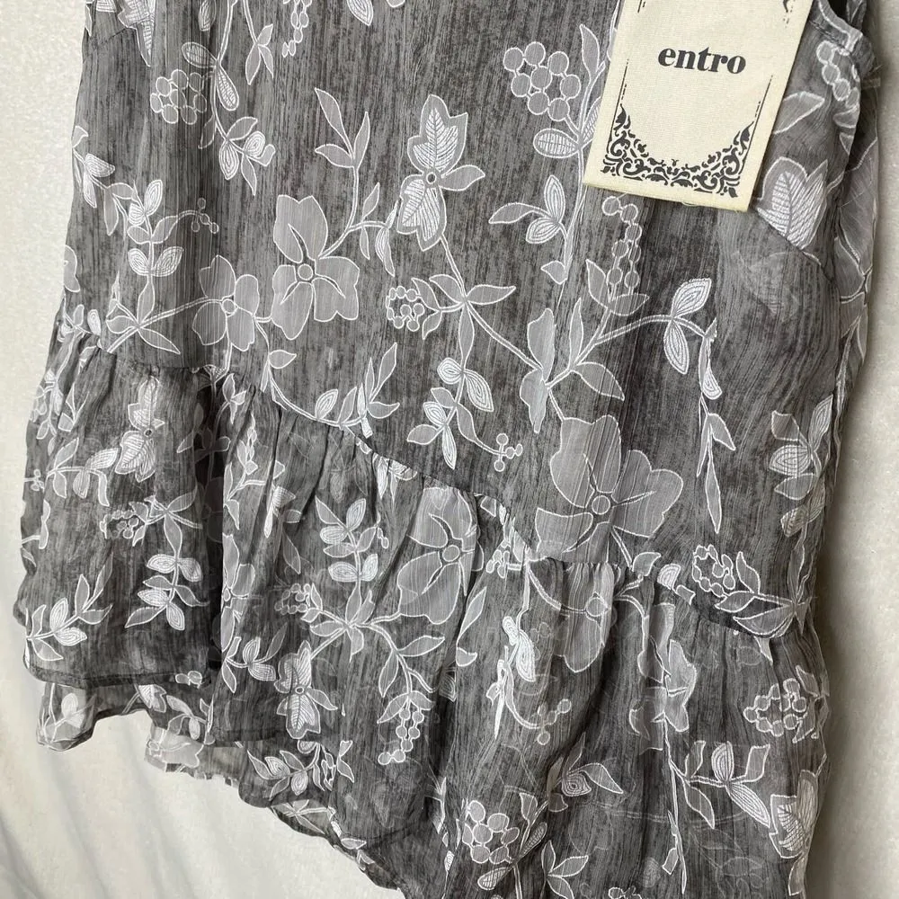 Entro Floral Sleeveless Tiered Peplum Tank Top Gray Small Layered Criss-Cross - Image 8