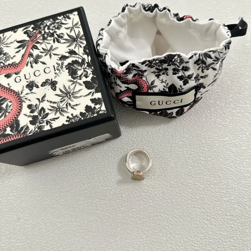 NWOT authentic Gucci Sterling Silver Enamel GucciGhost Pineapple GG Ring us6 - Image 11