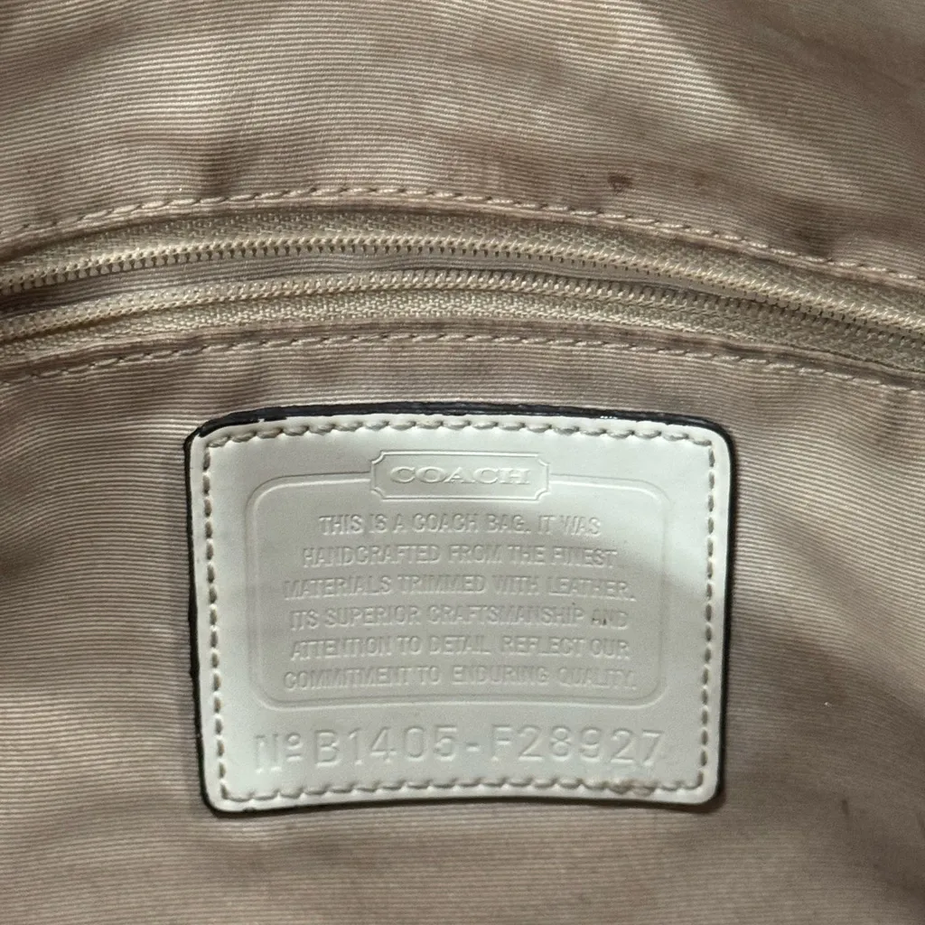 Coach Signature Snakeskin Stripe F28927 Blue Jacquard & White Leather Tote Bag - Image 8