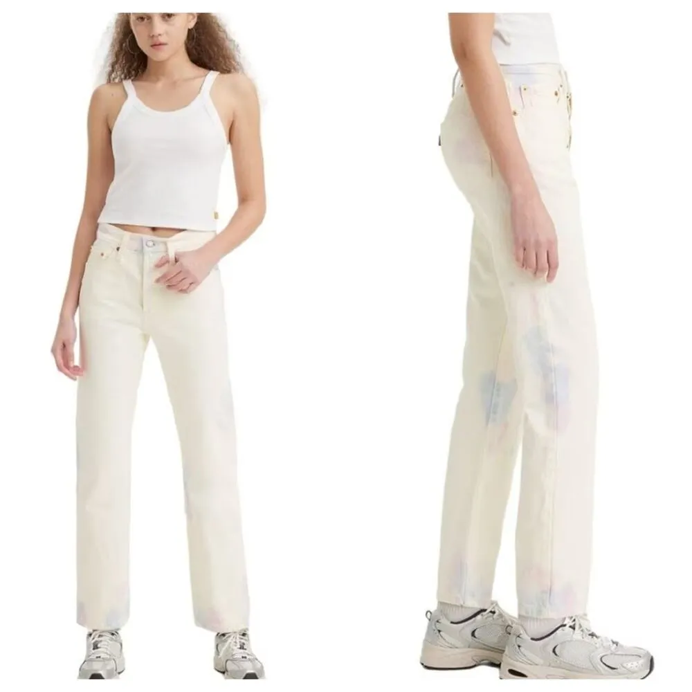 NEW Levi’s 501 Jeans High Rise Straight Leg White Tie-Dye Button Fly Womens 29 - Image 3