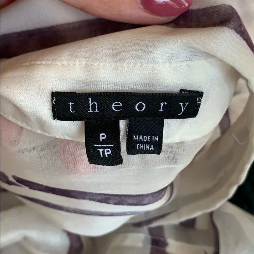 Theory 100% silk sheer striped button down blouse - Image 2