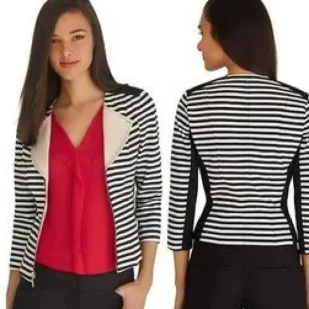 White House Black Market Cropped Striped Zippered Blazer Jacket Size 4 Small S - Image 12