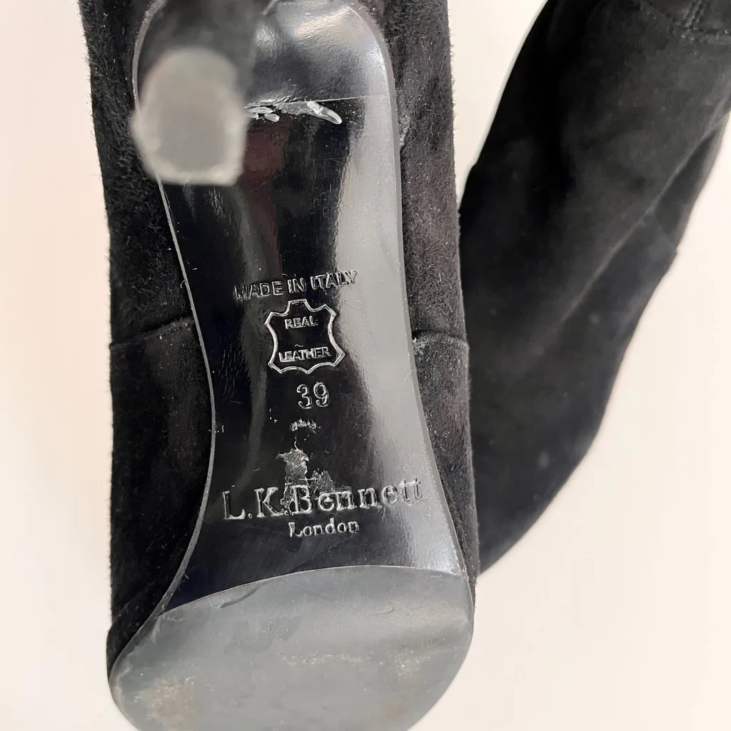 LK Bennett Black ‘Slyvie’ Stretch Suede Knee High Heeled Boots, Size 39 - Image 9
