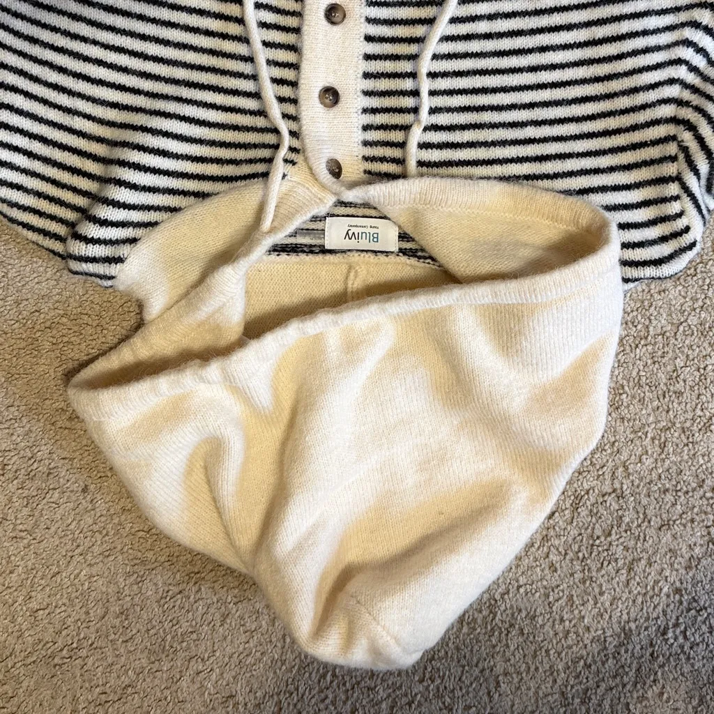 Bluivy Cream and Black Striped Knit Hoodie - Image 2