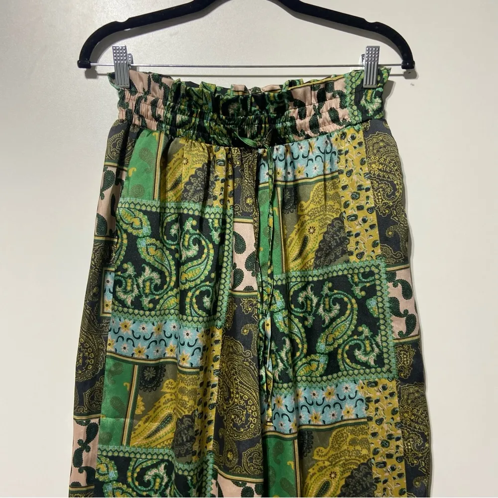 Intimately Free People Patch Things Up Pant Satin Green Bandana Paisley Print - Image 5
