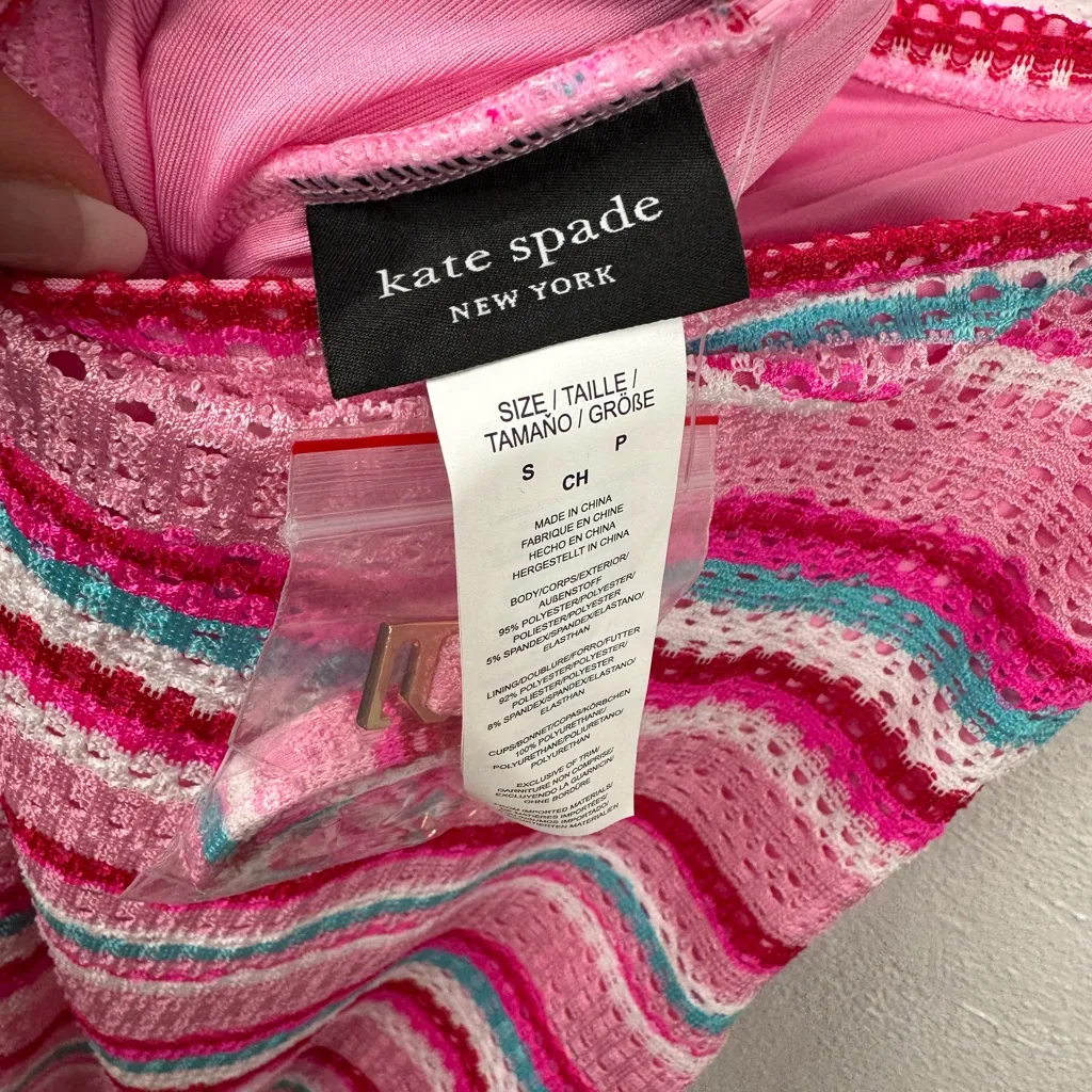 Kate Spade New York One-Piece Swimsuit Womens S Pink Stripe Bandeau with strap - Image 9