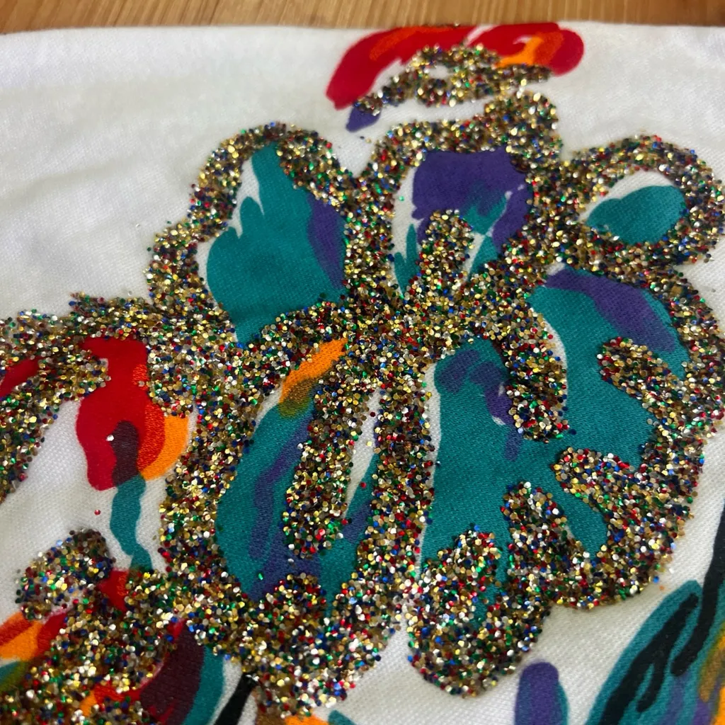 Vintage 80s Right Angle Sportswear Lightweight Short Sleeve White Glitter Size M - Image 7