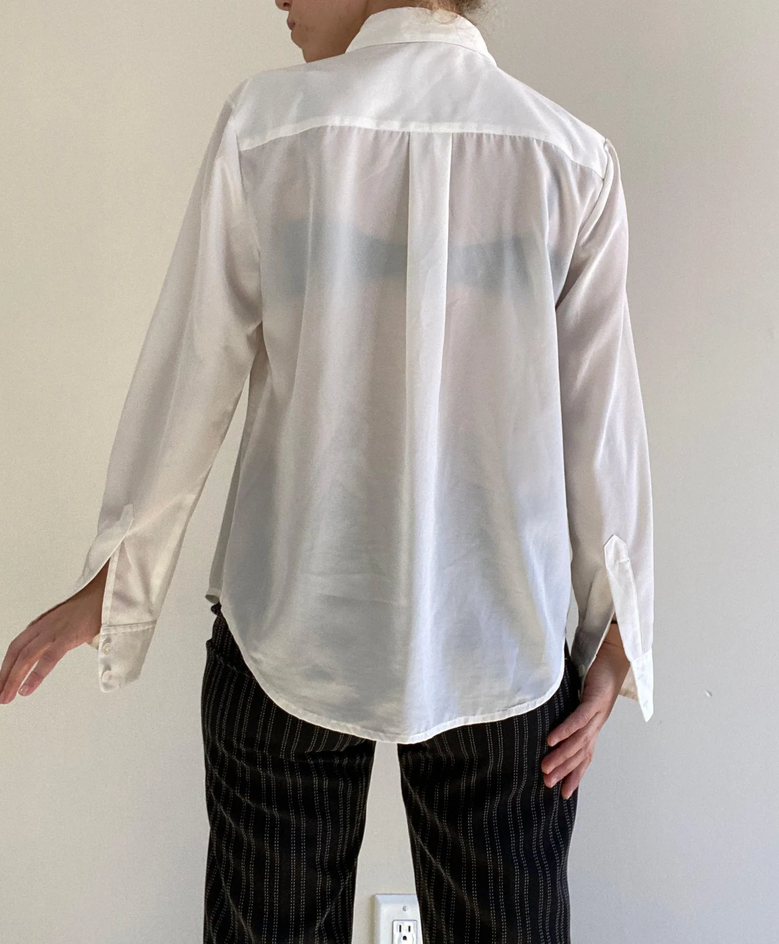 Vince Camuto White Sheer Statement Long Sleeved Button Up - Image 5