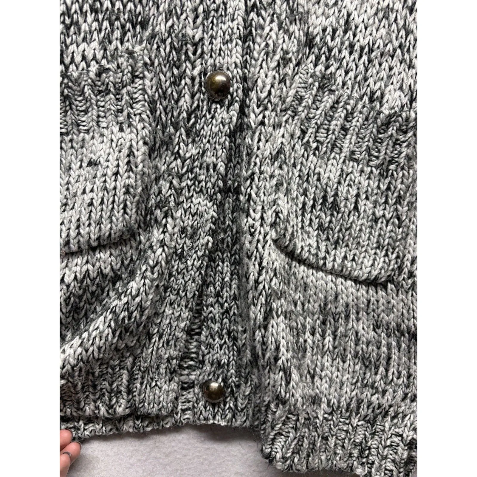 POL Chunky Knit Cardigan Sweater Grandpa Pockets Black Gray Boho Size Small * - Image 2