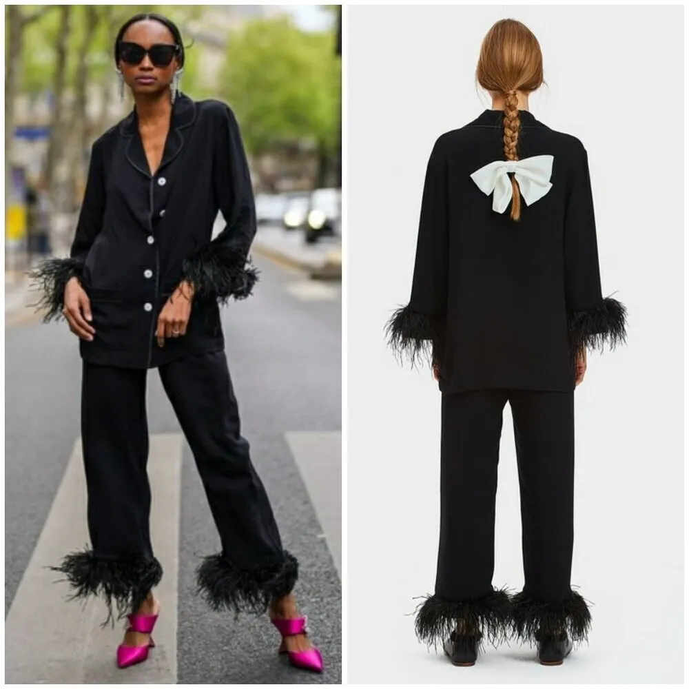 💕SLEEPER💕 Party Pajama Top with Feathers ~ Black Large - Image 8