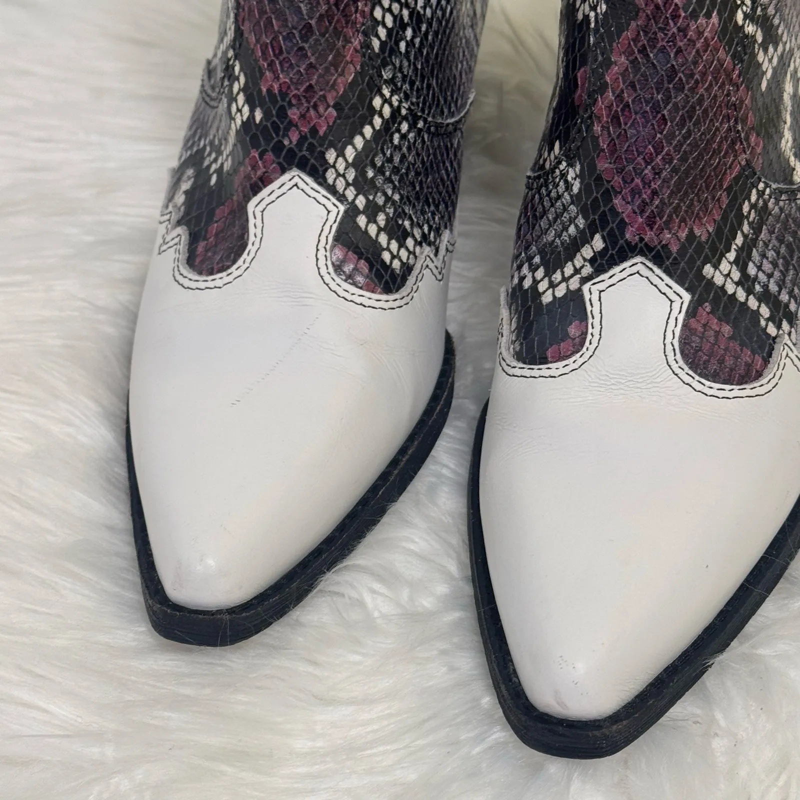 Sam Edelman Winona Berry White Snake Python Ankle Boot Cowboy Ecclectic Womens 8 - Image 5