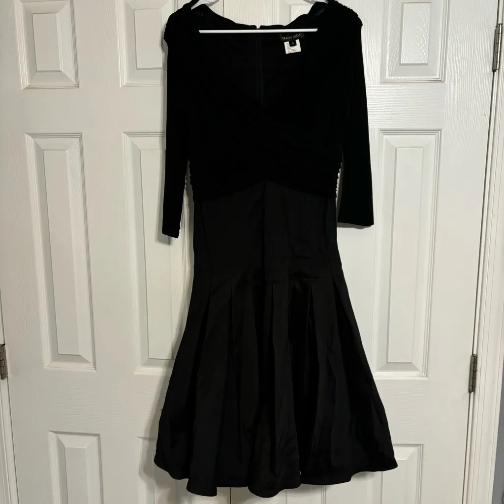 Tadashi Shoji Black Silk Blend Taffeta Skirt Fit Flare Dress - Image 3