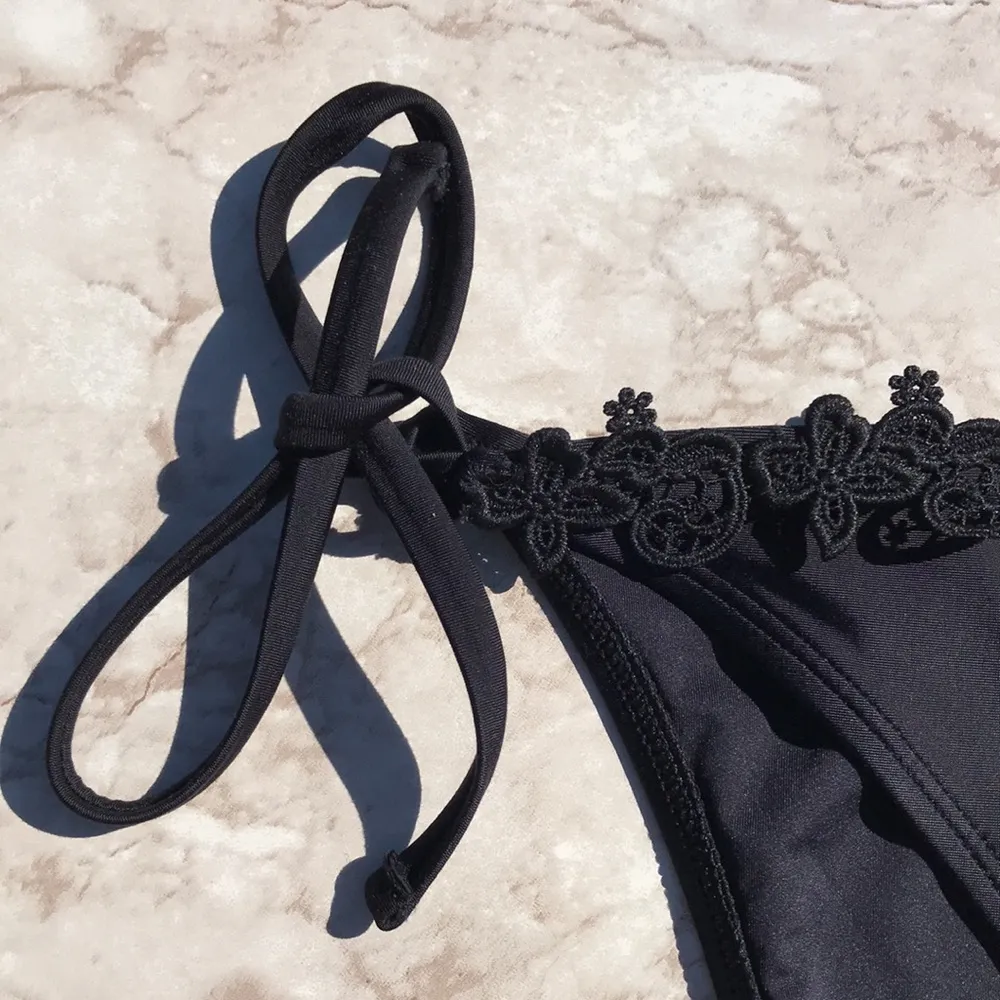 Black Floral Lace High Rise Mae Side Tie Bikini Bottoms - Image 3