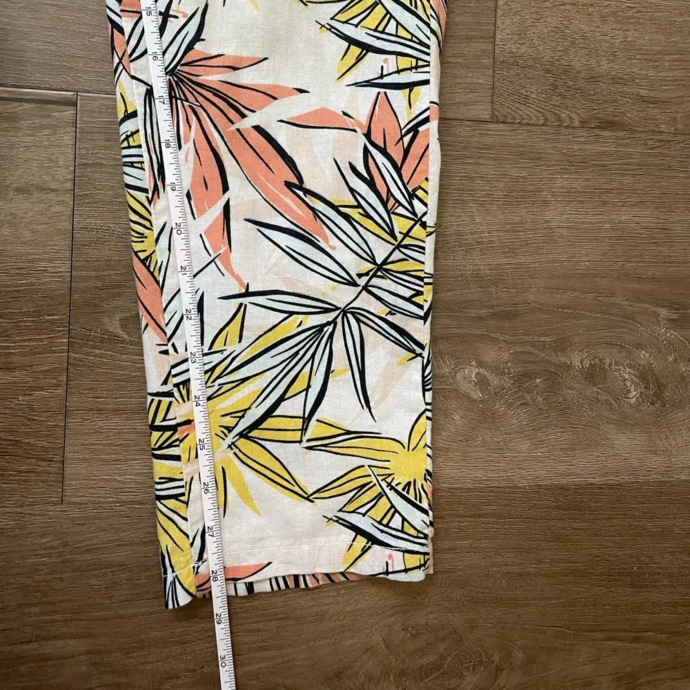 Serra Palm Floral Printed Linen Blend Elastic Waist Pull On Pants ~ Size S - Image 9