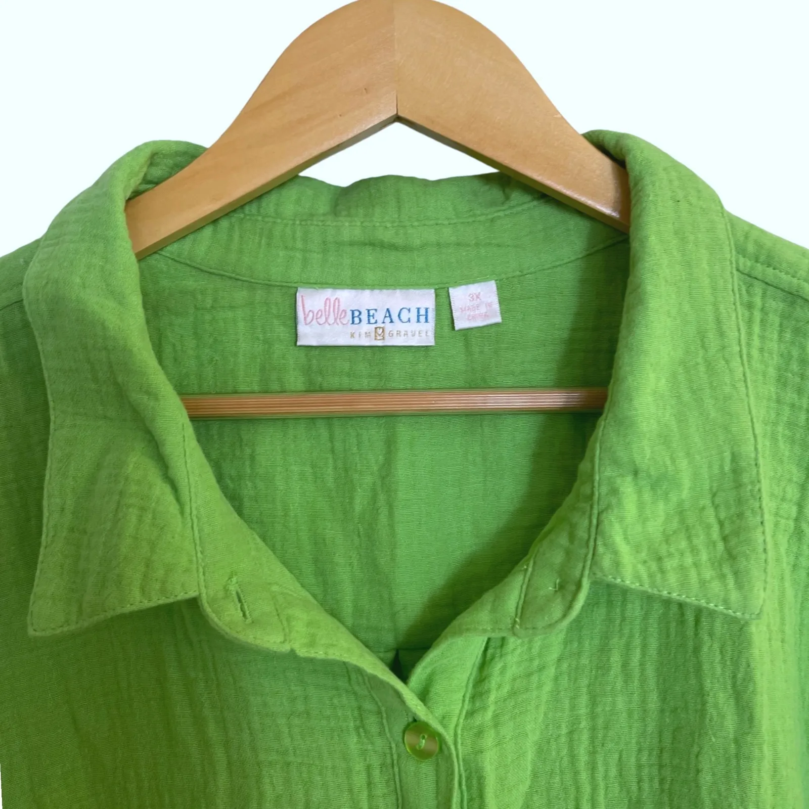 Belle Beach Kim Gravel Green Gauze Tie Front‎ Oversized Short Sleeve Shirt 3X Size undefined - Image 2