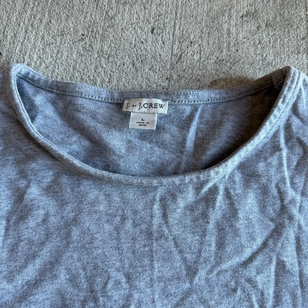 J. Crew Light Gray Long Sleeve Top with Lace Hem - Image 3