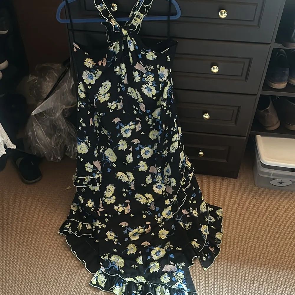 10 Crosby silk halter dress size 12 fitted ruffled asymmetrical - Image 4