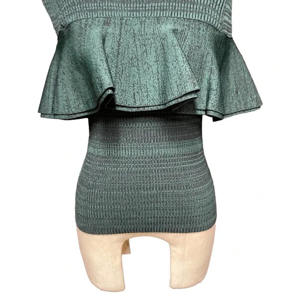 Apiece Apart Sweater‎ Top Ruffle Ribbed Knit Marled Green Black Size Small - Image 3