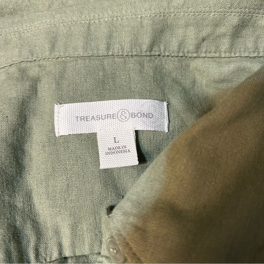 Treasure & Bond Green Linen Blend Button Front Romper Size Large Safari - Image 10