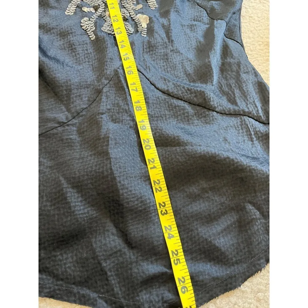 Yael Aflalo black deep vneck silver sequin trim 100 percent silk sleeveless tank - Image 11