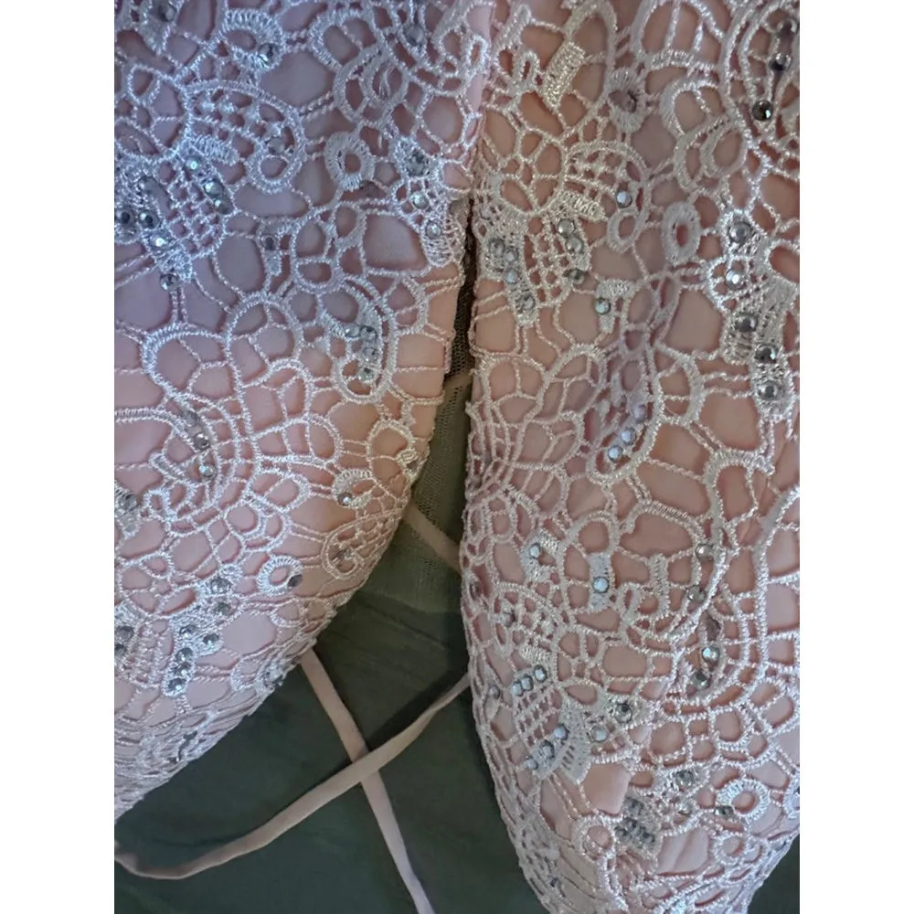 Alyce Paris Lace Chiffon Mini Dress Blush Pink Size 8 - Image 9