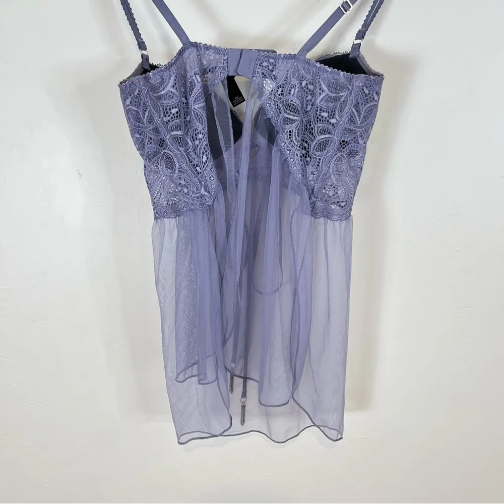 Victoria’s Secret Baby Doll Bra 34C Lace Sheer Push Up Lavender Lingerie Top - Image 5