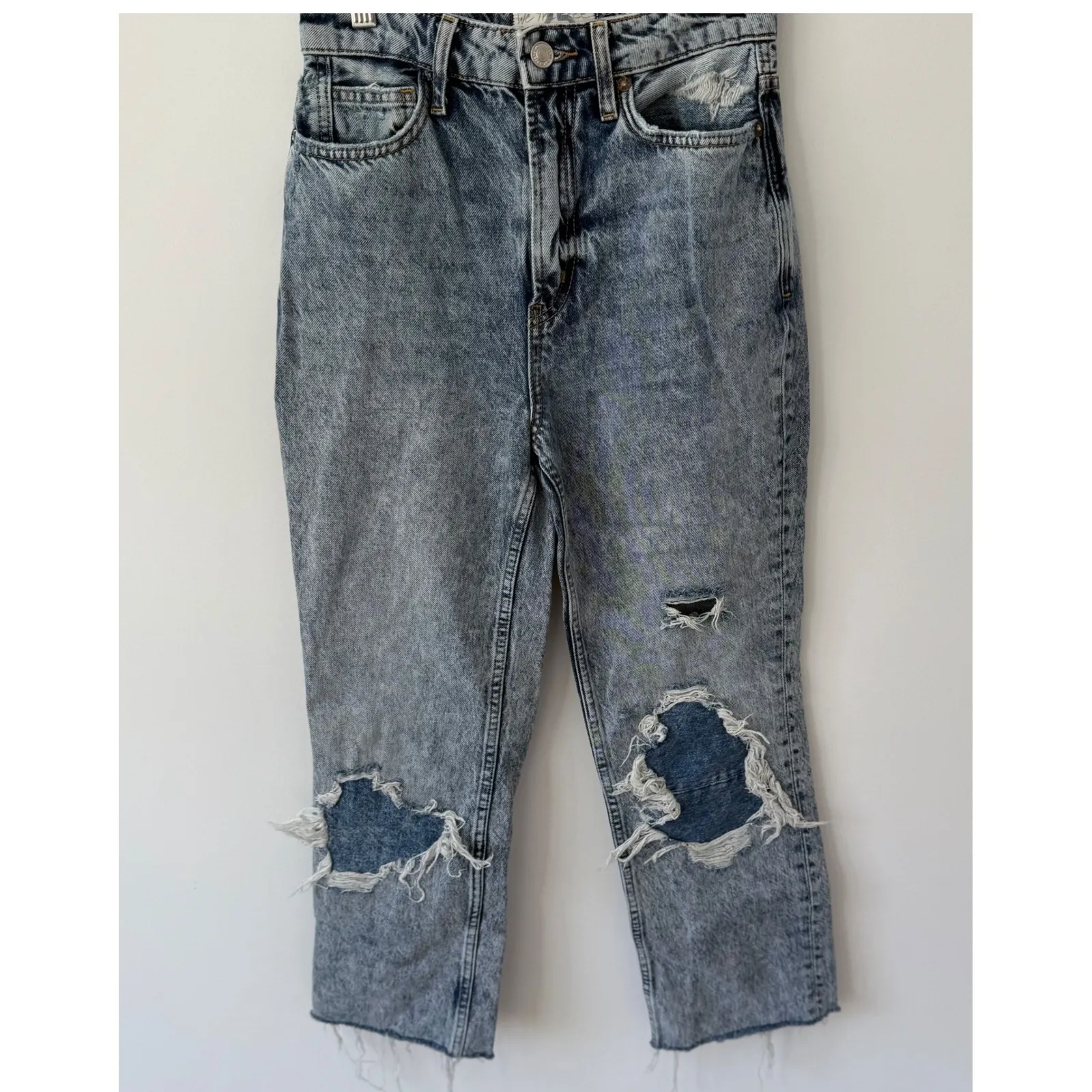 Free People We The Free My Own Lane Straight Jeans Acid Wash Distressed‎ Size 25 - Image 2