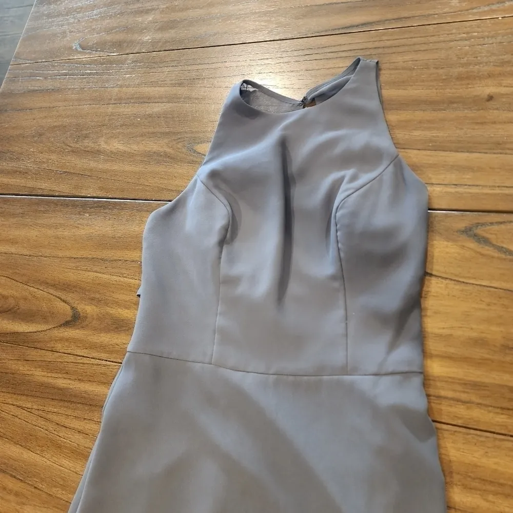 Hayley Paige Occasions Bridesmaid maxi Dress 5714 Gunmetal Gray long chiffon 2 - Image 4