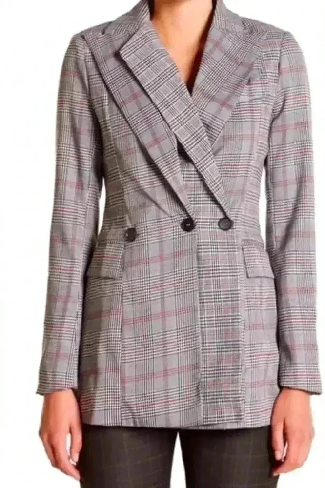 Walter Baker Women's Saundra Plaid Blazer Jacket in Grey Multi Size M Preppy - Image 1