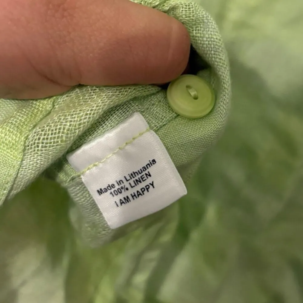 FLAX 100% Linen Lime Green Long Sleeve Button Shirt Size Medium - Image 4