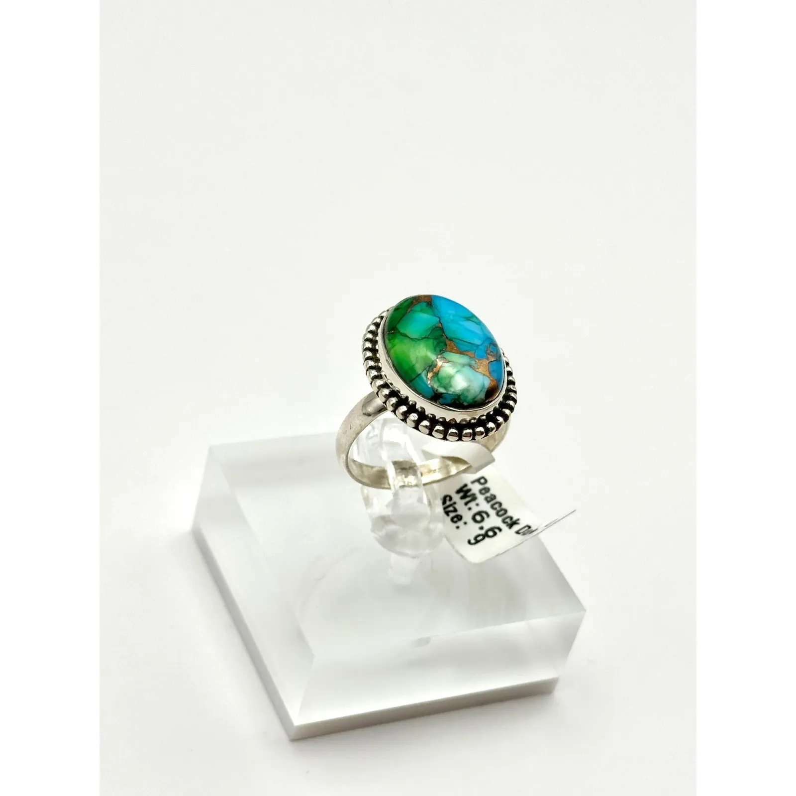 Peacock Green Blue Dahlia Sterling Silver Ring Size 9 - Image 2
