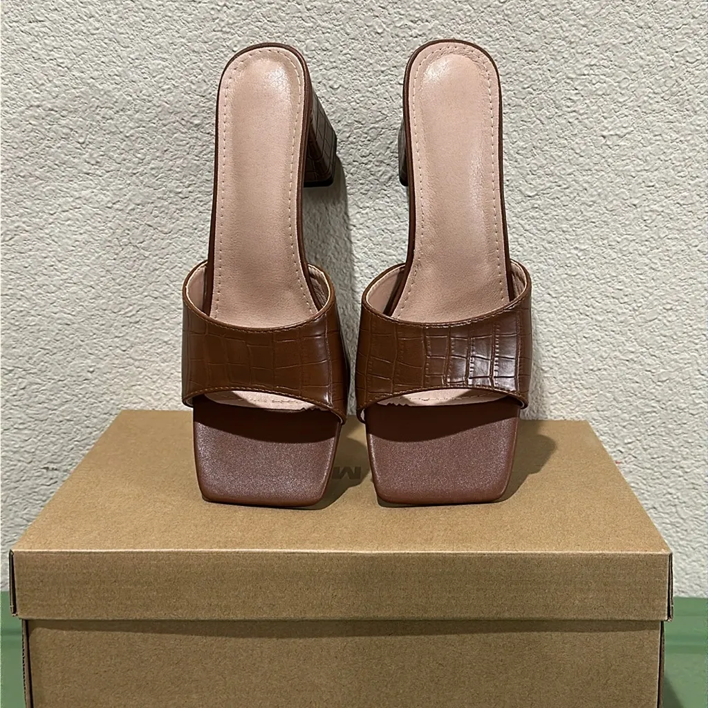 Brown Heeled Mules Size 11 - Image 5