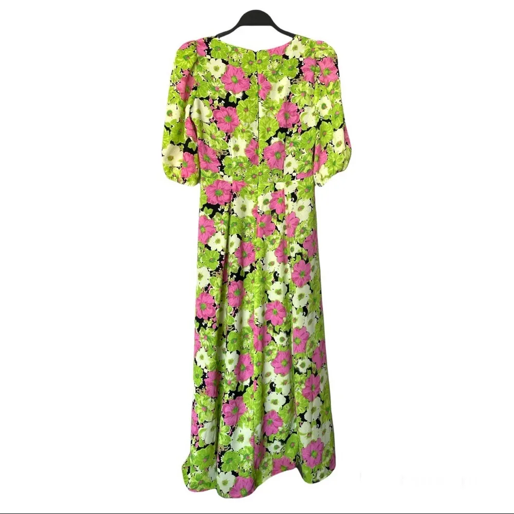 NWT Wayf Floral Faux Wrap V-neck Short Sleeve Maxi Dress Green/Pink Size XS - Image 8