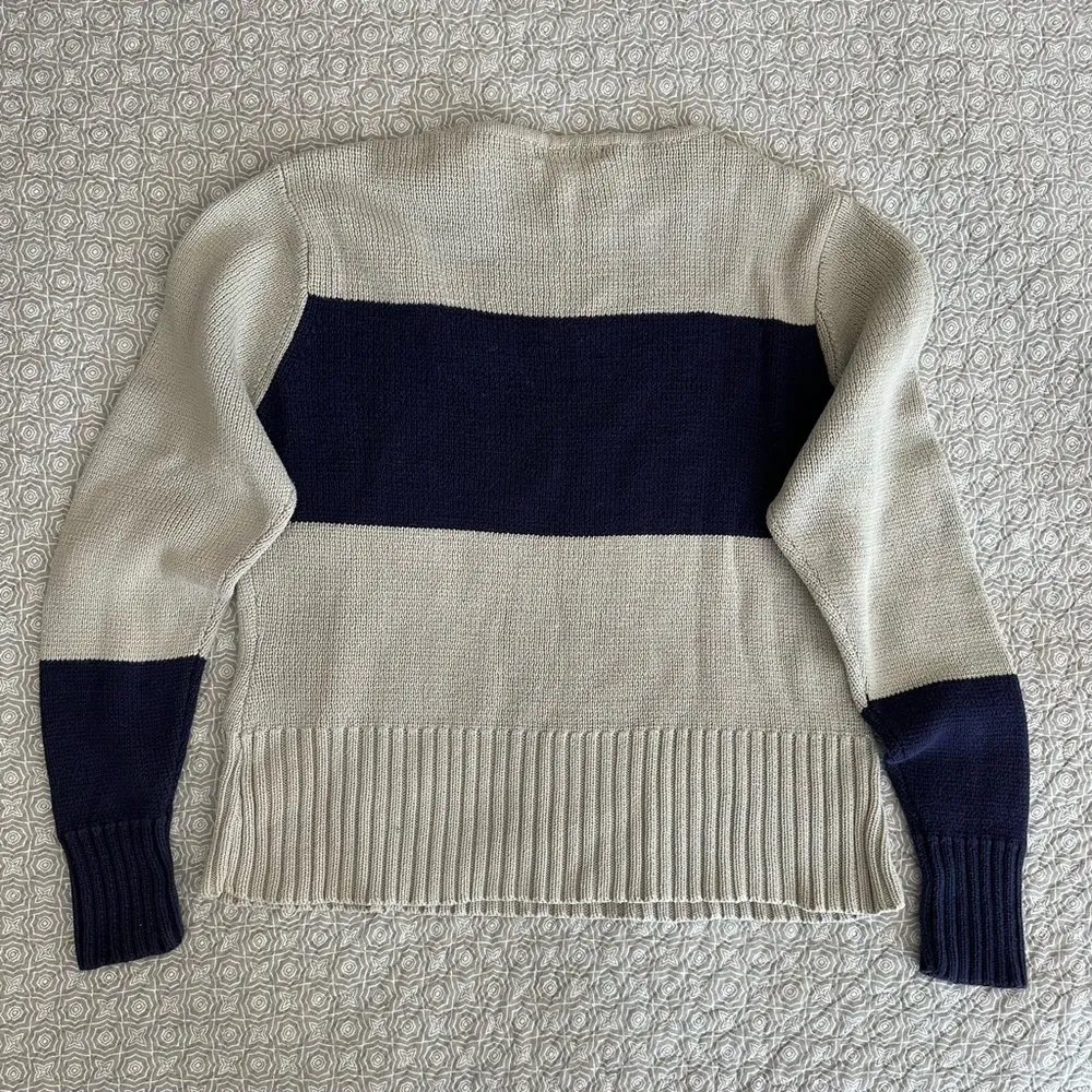 Rockport Women’s Cotton Crewneck Navy Gray Striped Sweater Size L Blue Size L - Image 8