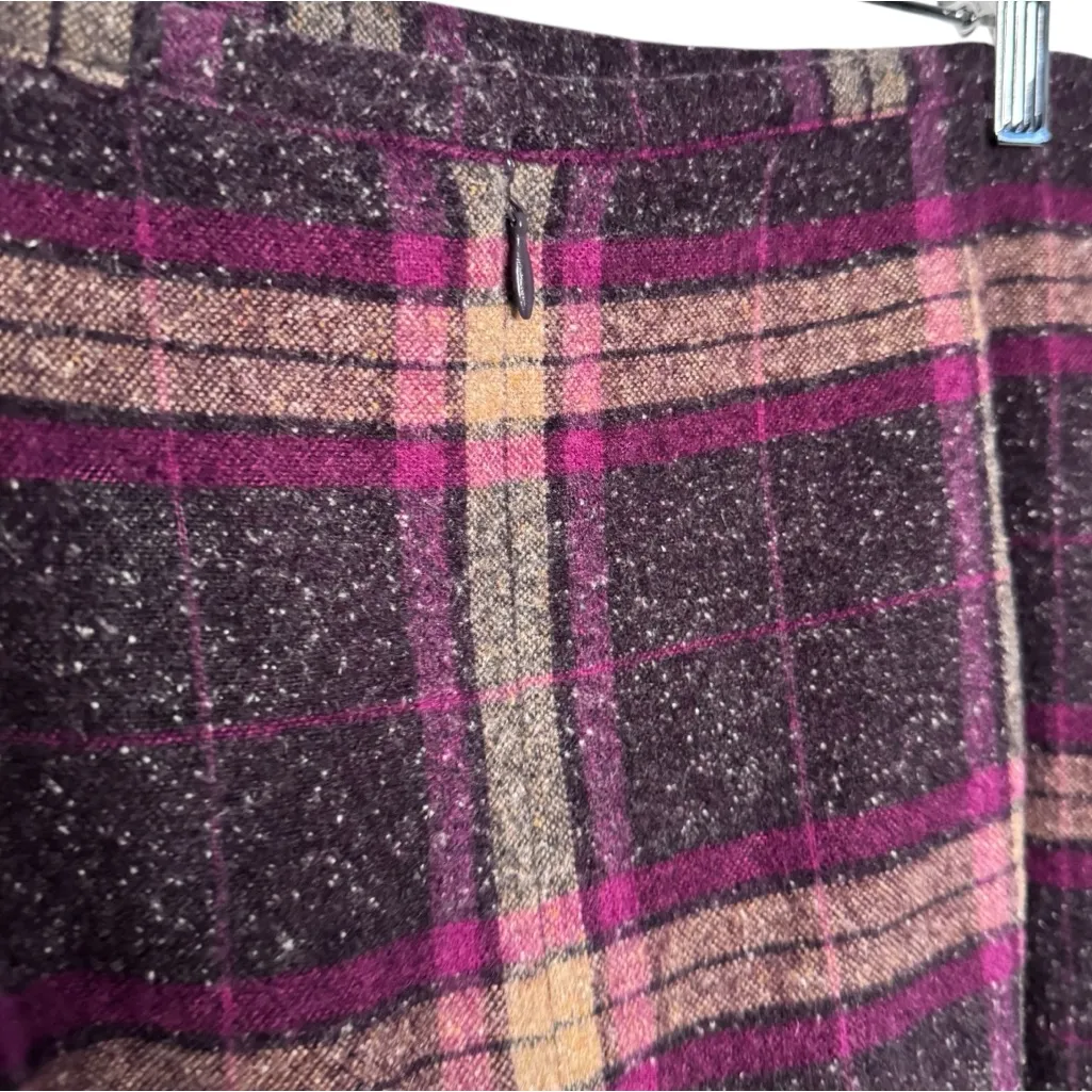 NORTON MCNAUGHTON VINTAGE WOOL BLEND PLAID FRINGE MIDI SKIRT SZ 14 Gray - Image 6