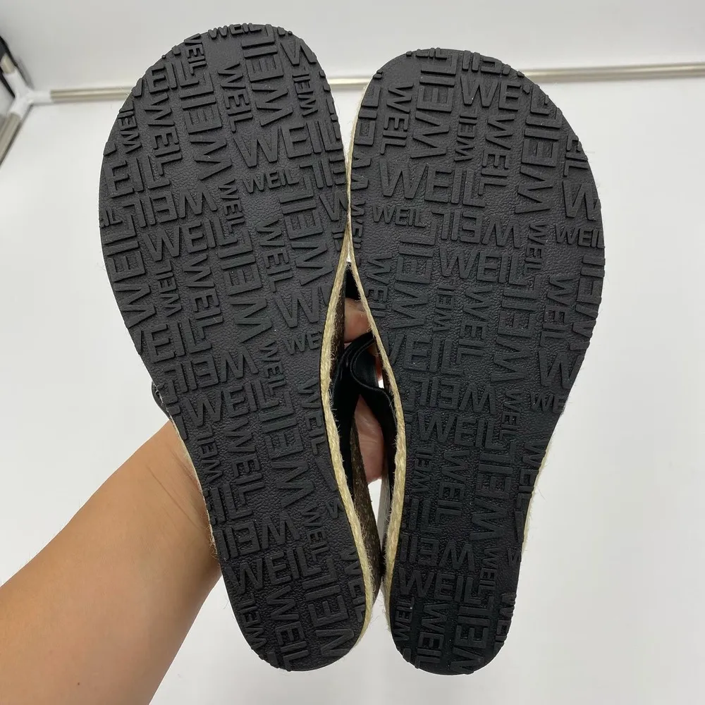 Dr. WEIL with Orthaheel Black Leather Calm Thong Wedge Sandals Size 6 - Image 4