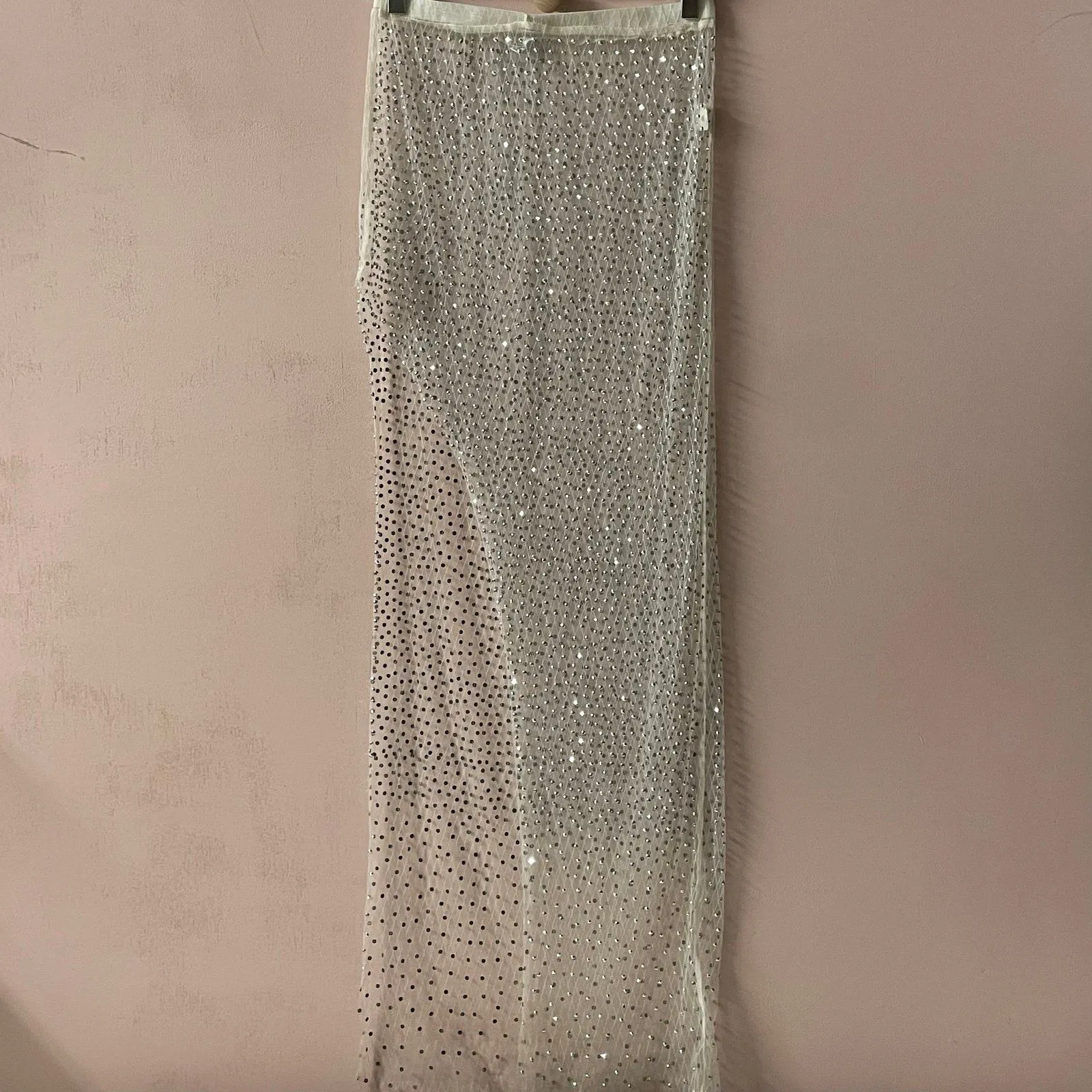 Hot & Delicious Cream Studded Mesh Side Slit Maxi Skirt Sz S (See Description) - Image 3