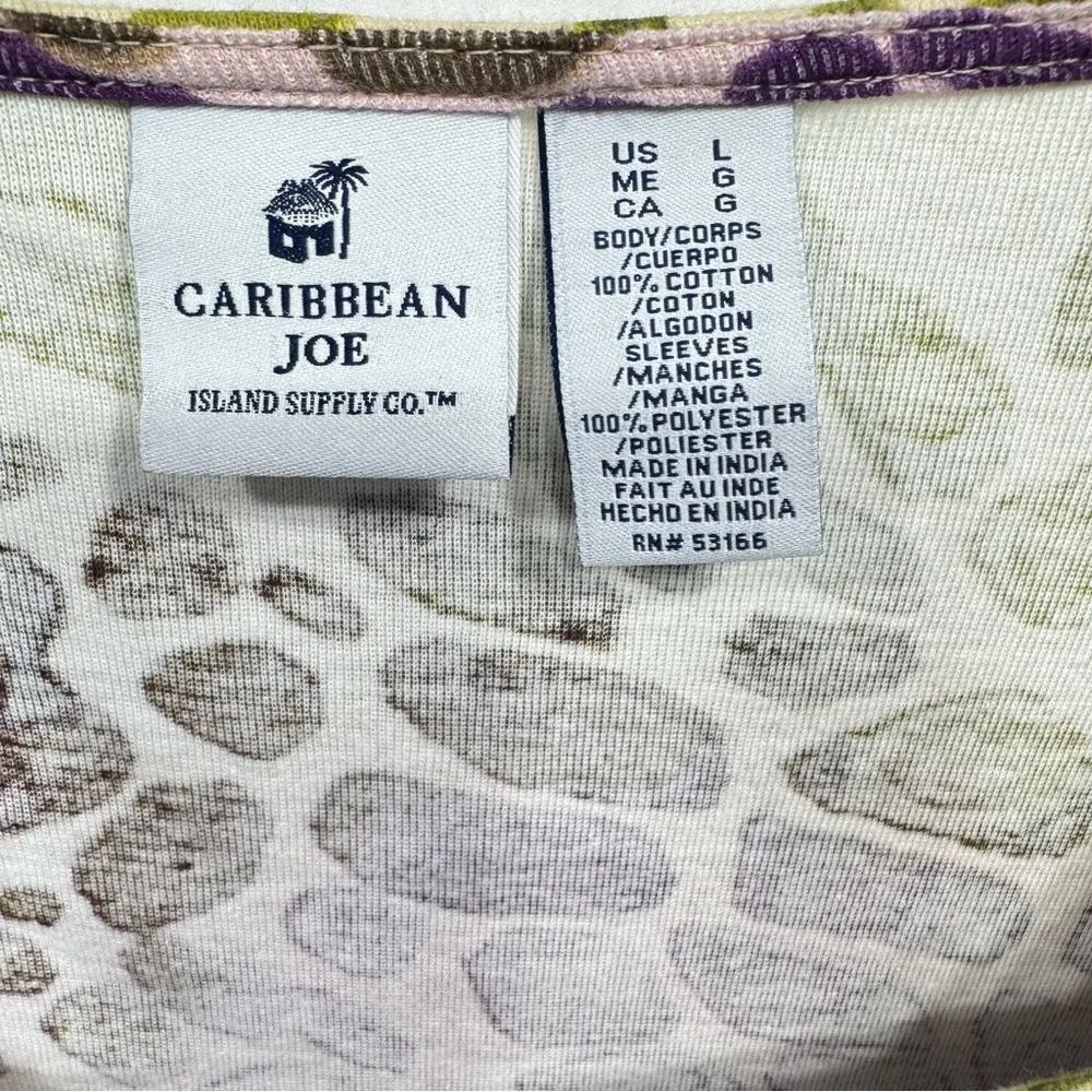 Caribbean Joe Mixed Animal Print Cotton Knit Top Sheer Bell Cuff 3/4 Sleeves - Image 6