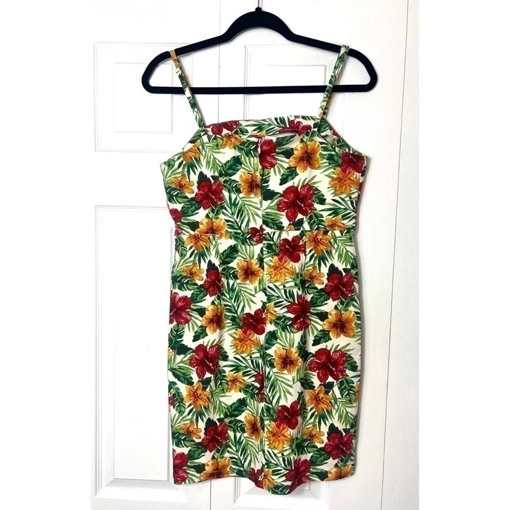Forever 21 Hawaiian Floral Tropical Bodycon Tank Mini Dress Size L - Image 4