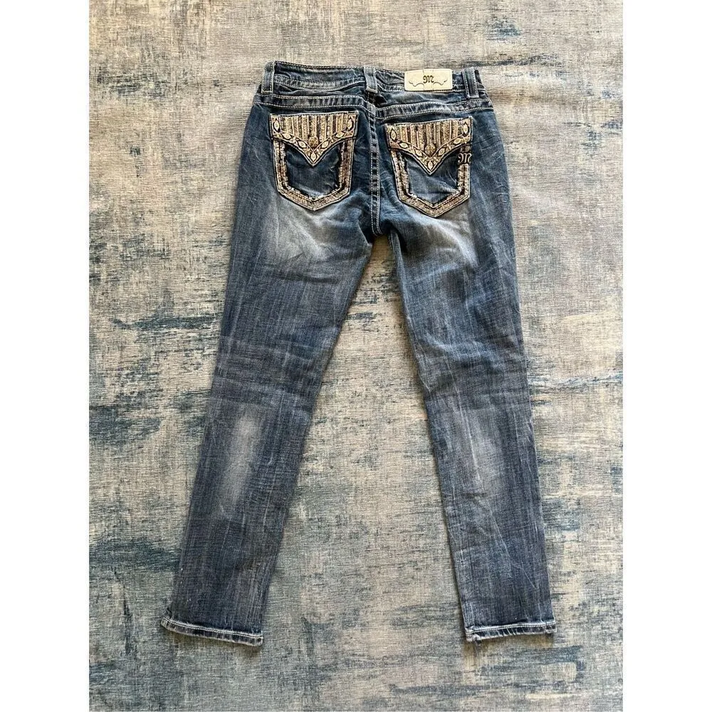 Miss Me Mid Rise Skinny Rhinestone Embroidered Embellished Jeans 28 - Image 2