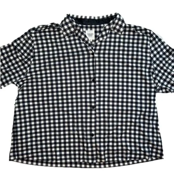 Chelsea Peers Black White Check Sleepwear Button Up Short Sleeve Top Size 20 - Image 1