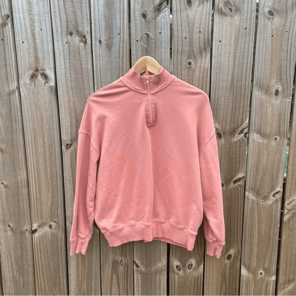 ATM Womans French Terry Cotton Quarter Zip Pullover Sweatshirt Small Rose Pink - Image 3