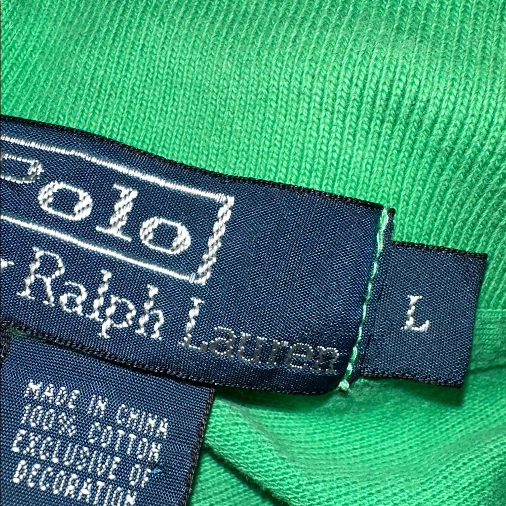 POLO Ralph Lauren Green Polo Shirt with pink horse logo for men size large - Image 4