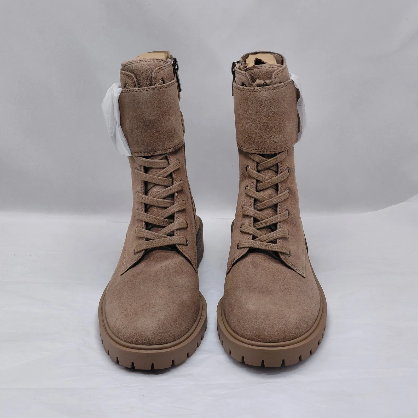 Vince Camuto Fawdry Tan Suede Combat Boots Women’s 6.5M Moto Lug Sole Fall Biker - Image 4